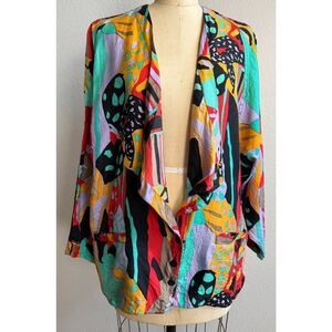 AR USAGI Vintage 80s Retro 100% Silk‎ Blazer Bold Amazing sz Medium EUC